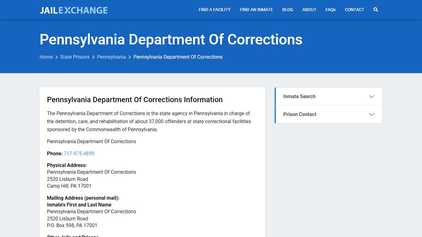 Pennsylvania Department Of Corrections Inmate Search, PA - Jail Exchange